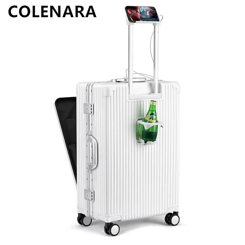 COLENARA ABS+PC Suitcase Front Opening Boarding Case Aluminum Frame Trolley Case Laptop Laptop Cipher Case 18