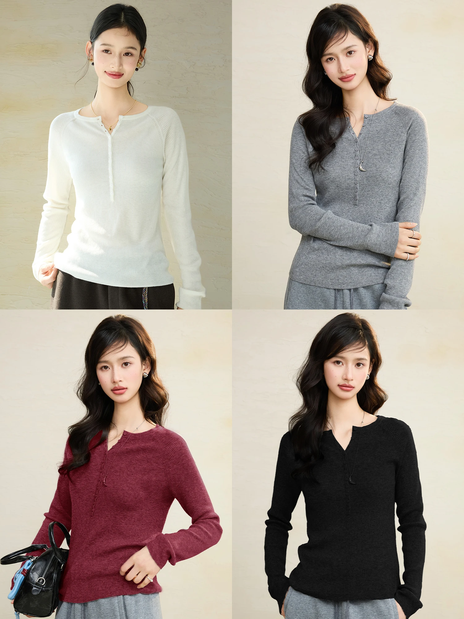

NAGUAGU Simple Henry Knitted Soft Wool Yarn Women's f Open Knitwear Early Spring Sweater Comfortable Loose Fit round Ne