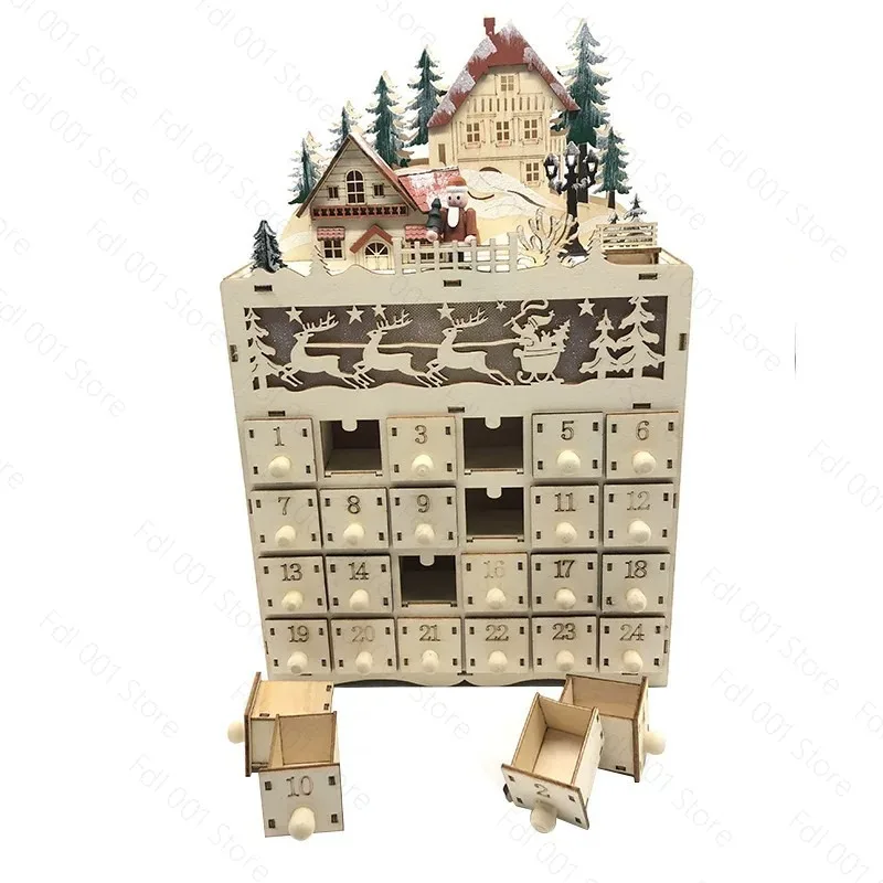 Christmas Countdown Calendar Gift Box Wooden Christmas Advent Decorative Ornament 24 Countdown Christmas Gifts
