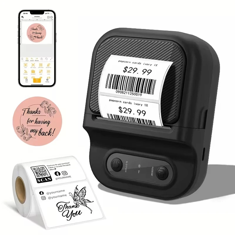 

Support 12-57mm Width Mini Thermal Label Printer Self-adhesive Paper Portable Inkless Printer Bluetooth Sticker Tag Label Maker