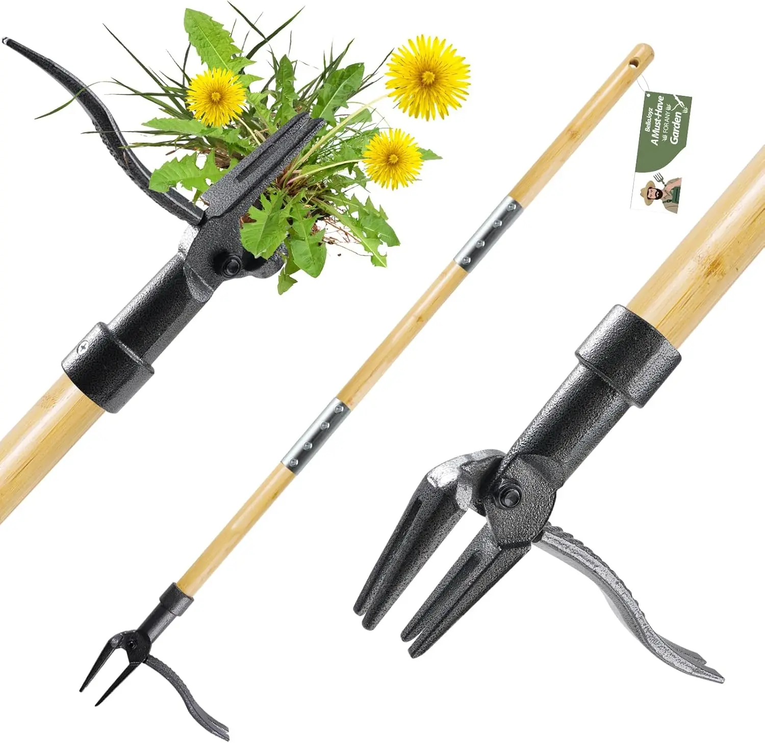 Weed Puller Tool, Stand Up Heavy Duty Weed Remover Tool With Long Handle & 4-Claw Steel Head