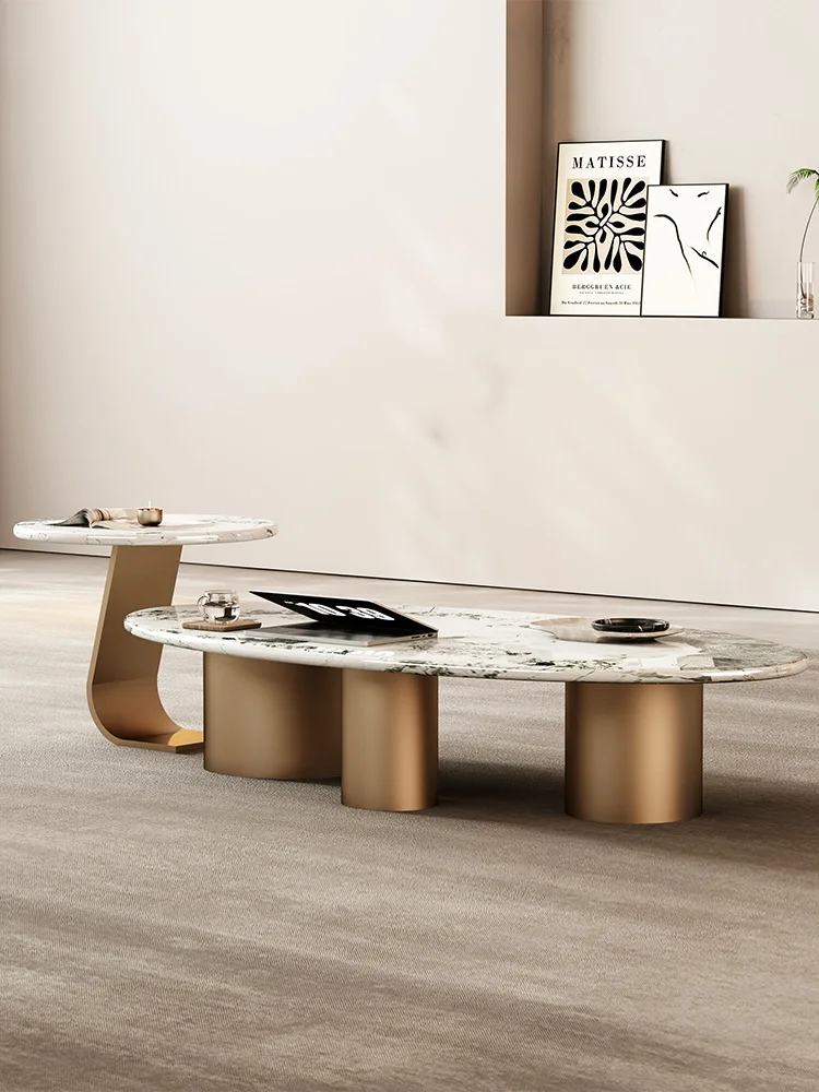 "طاولة قهوة من الحجر الطبيعي باندورا الفاخر - طاولة مركزية فنية فرنسية فاخرة مصنوعة يدويًا لديكور الصالة الحديثة"