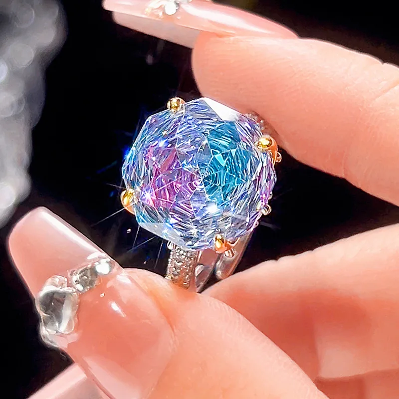 Jewelry with copper base, gold-plated, rose cut gradient color, light luxury ring for women, 14*14 custom-made