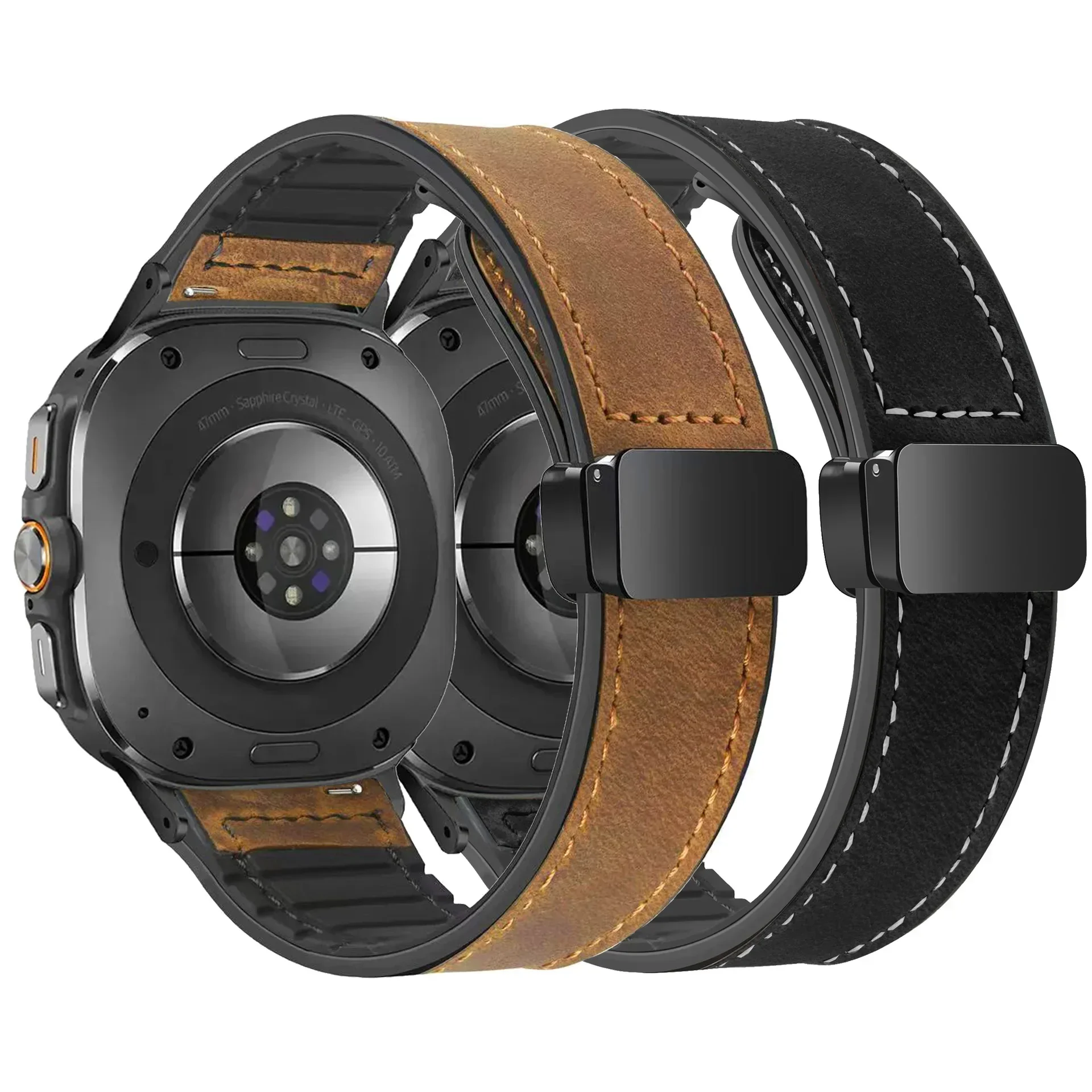 سوار جلدي من السيليكون لساعة سامسونج جالاكسي الترا 47 ملم حزام مغناطيسي حزام رياضي لساعة ULTRA7 47 ملم بدون فجوات حزام الساعات