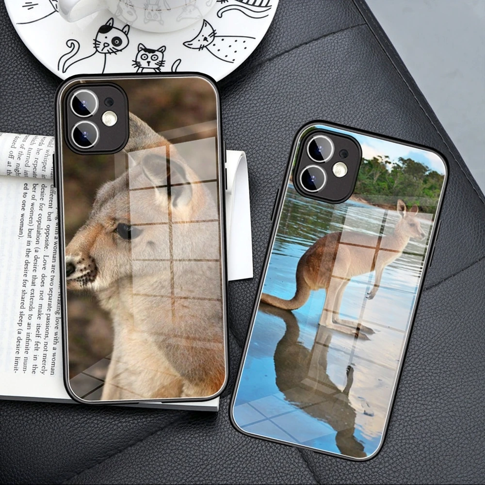 Cute animal kangaroo  Phone Case Tempered Glass FOR IPhone15  14 13 11 12 Pro 8 7 Plus X 13 Pro MAX XR XS MINI Covers