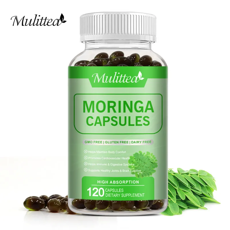 Mulittea Natural Moringa Leaf Capsule Compound Vitamin Helps Energy Metabolism & Detoxify Antioxidant Improves Immune System