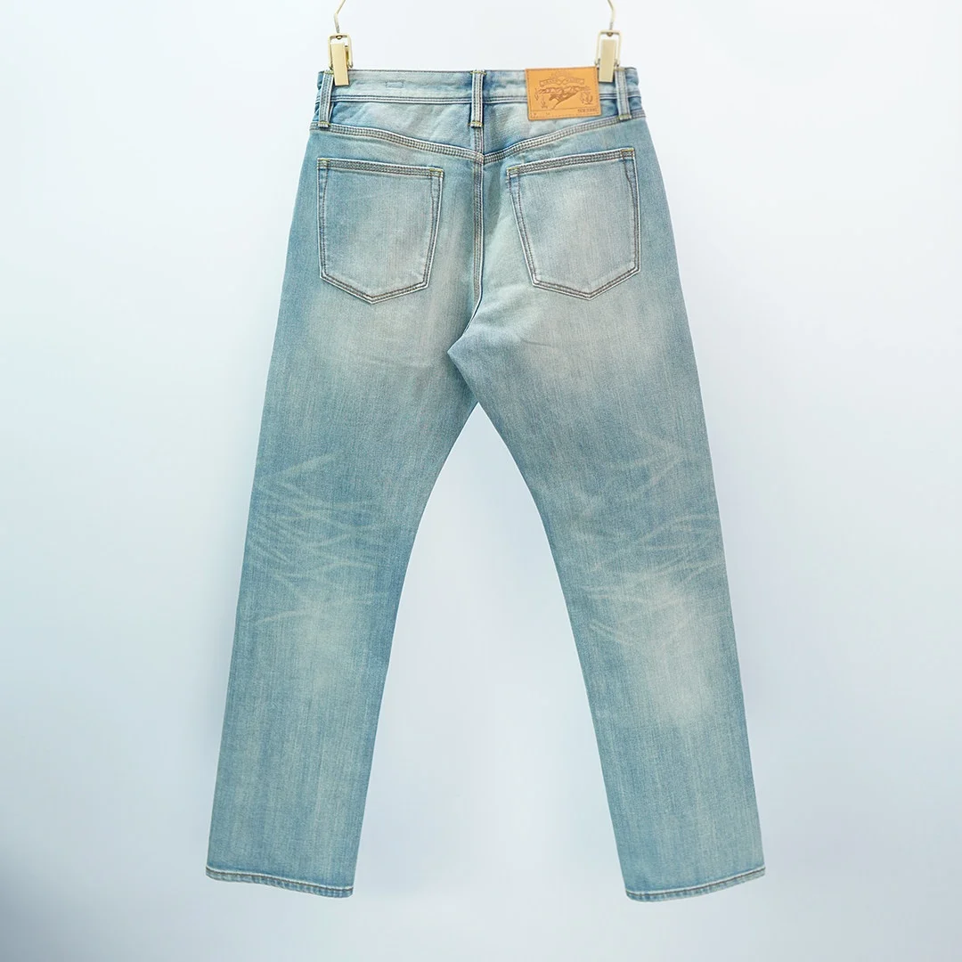 Jade Ice Silk 100% Cotton 12oz Selvedge Denim Jeans for Men American Vintage Regular Straight Washed Retro Pants for Summer 5KM