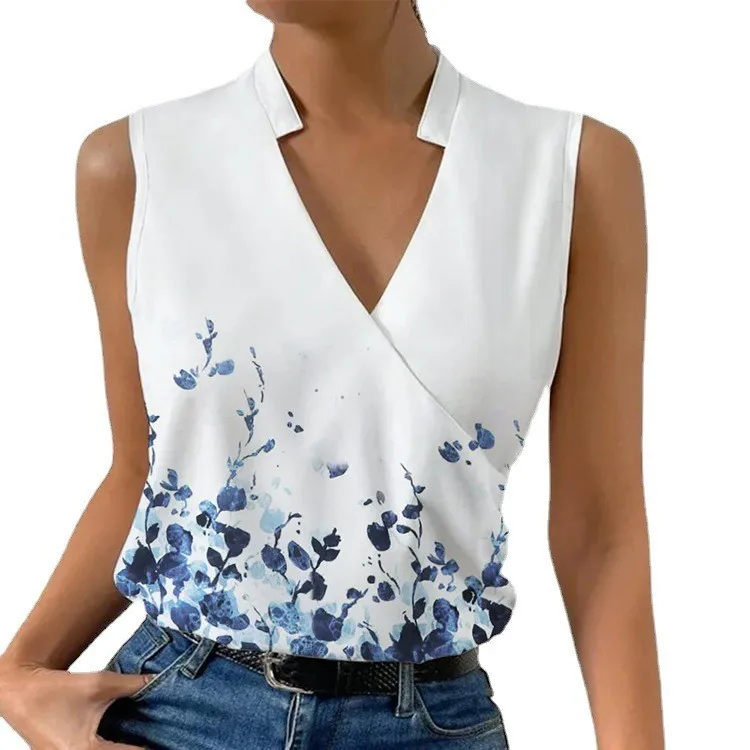 Fashion V-neck Sleeveless Floral Print Women Tops And Blouses 2023 Summer Casual Tank Top Femme Vintage Shirt Blouse