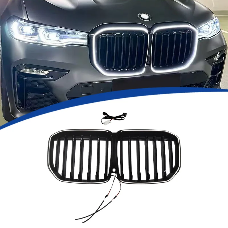 Gloss Black Single Slat LED Illuminated Kidney Grille For BMW X7 G07 2020 2021 2022 External Light Air Intake Grill