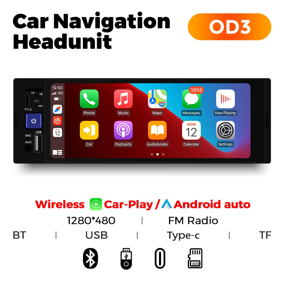 NaviFly 1 Din 6.86inch Car Radio Stereo MP5 Player Support Wireless Carplay Android Auto Touch Screen FM Radio TF USB to the cameras