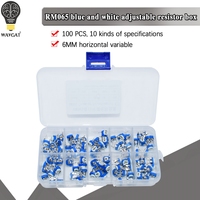100Pcs/Box RM065 Carbon Film Horizontal Trimpot Potentiometer Assortment Kit 10 Values Variable Resistor 500R - 1M