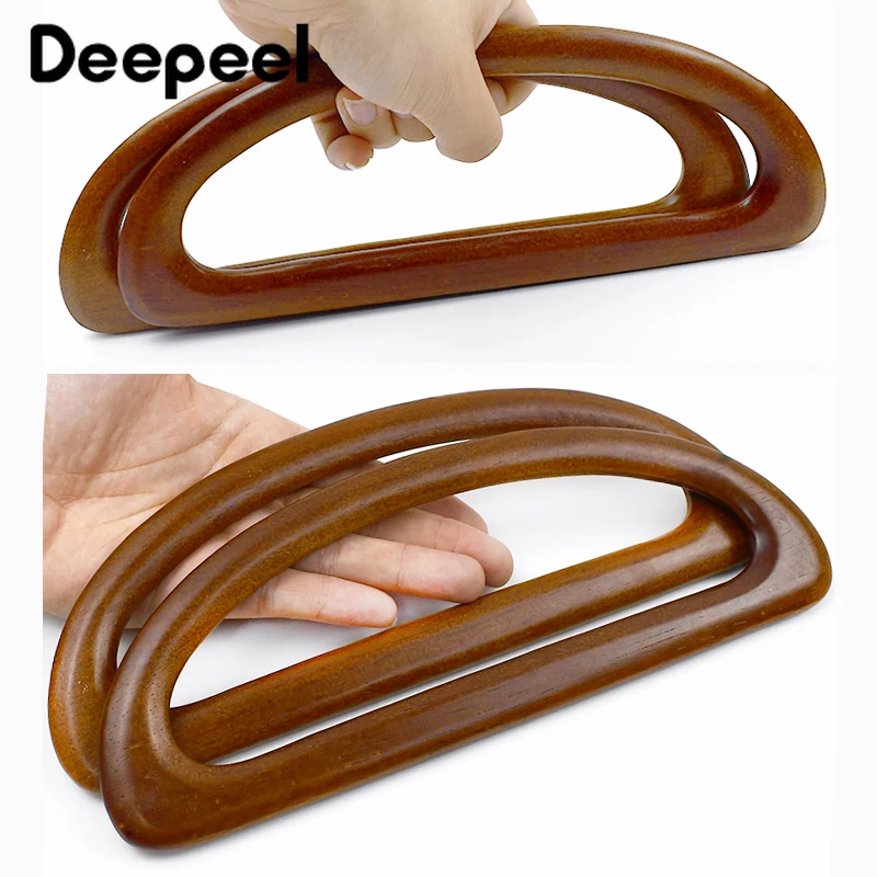 2Pcs Deepeel 24cm D Solid Wood Bag Handle Wooden Kiss Claps Purse Frame DIY Handmade Sewing Brackets Handles for Making Bags