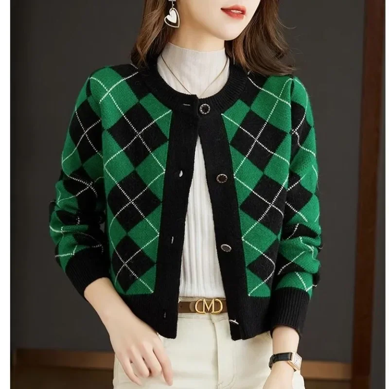 

Fashion Round Neck Chain Epalet Button Casual Versatile Long Sleeve Loose Sweater Knitted Cardigan Tops Women's Autumn Winter