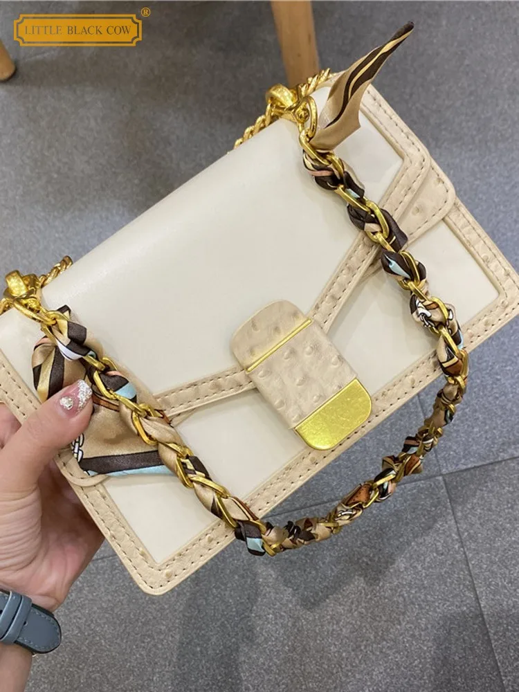 

Elegant Women Chain Flap Shoulder Bag Hasp Pu Leather Office Ladies Crossbody Messenger Bags New Fashion Panelled Underarm Bag