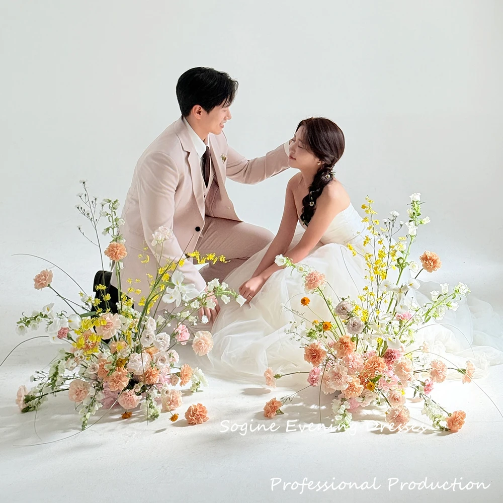 Cute White Tulle-Satin Wedding Dresses Korea Style 웨딩드레스 Floor-Length A-Line Vestido De Noiva With Zipper On Back Custom Made