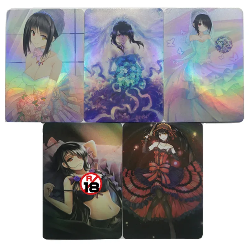 In Stock 5Pcs/Set Sexy Anime Girl Cards DATE A LIVE Tokisaki Kurumi Wedding Dress Nightmare Elohim Zafkiel Game Collection Cards