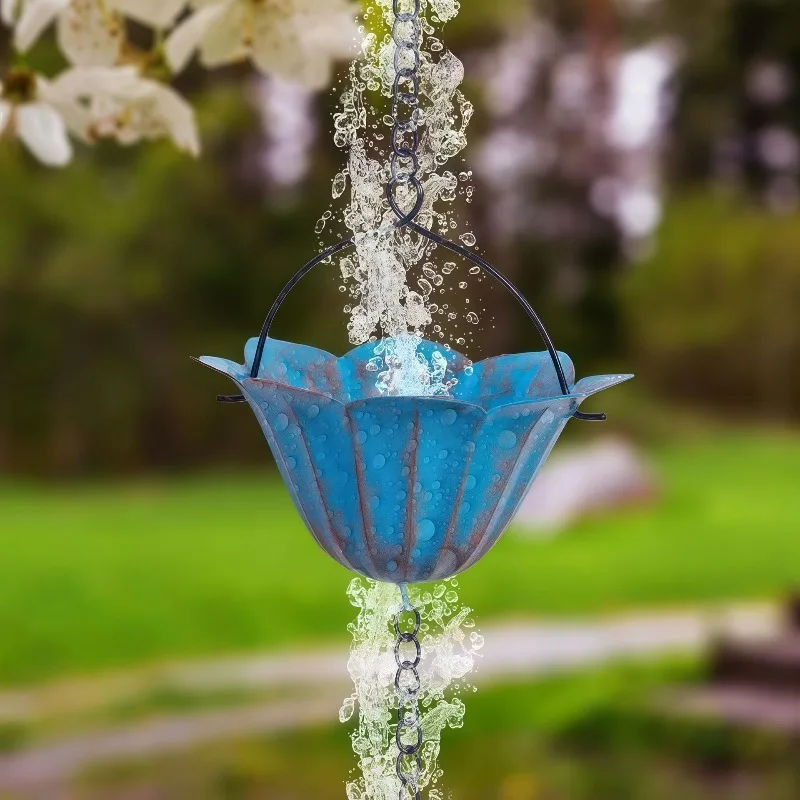 2.4 meters wrought iron bird rain chain pendant drain tank