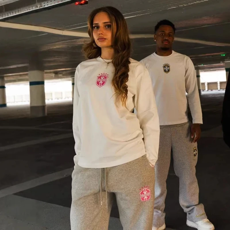 Autumn New Embroidered Pattern Streetwear Couple Pullover Tops Individuality Fashion Punk Hip-hop Long Sleeves T-shirt