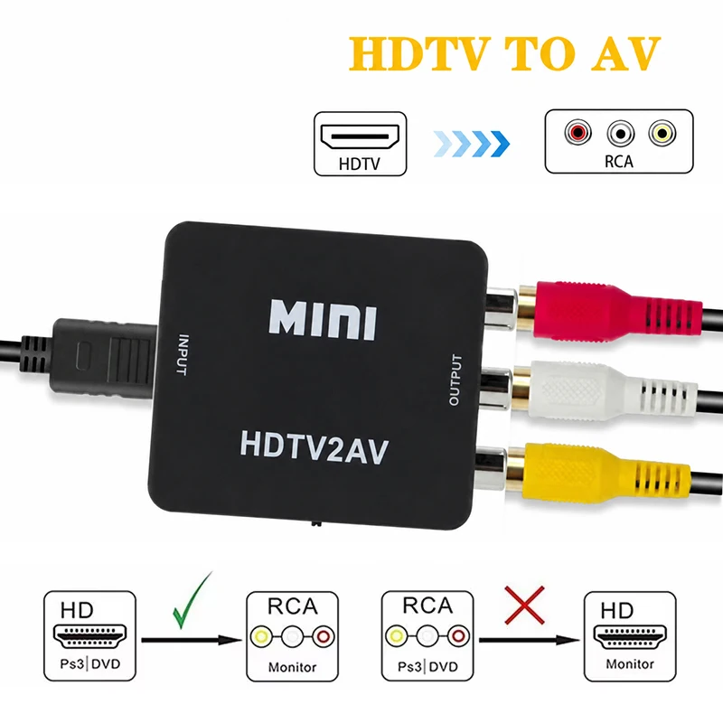 HDMI-compatible to AV RCA Adapter HDTV to AV Adapter AV to HDTV Converter HDTV2AV Video Composite Converter For Xbox 360 DVD PS3
