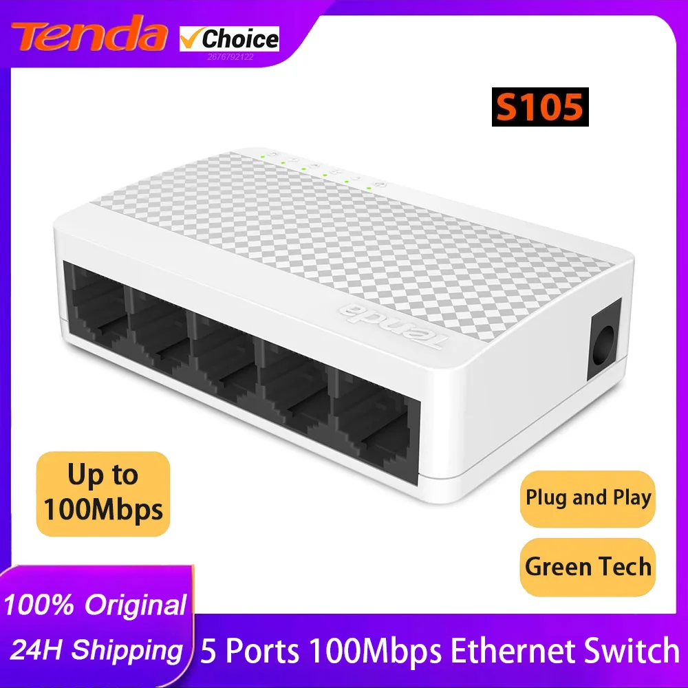 Tenda S105 Ports 10/100M High-speed Network 5-Port Ethernet Switch Desktop 100Mbps Fast Lan Hub Support MDI/MDIX Plug and Play