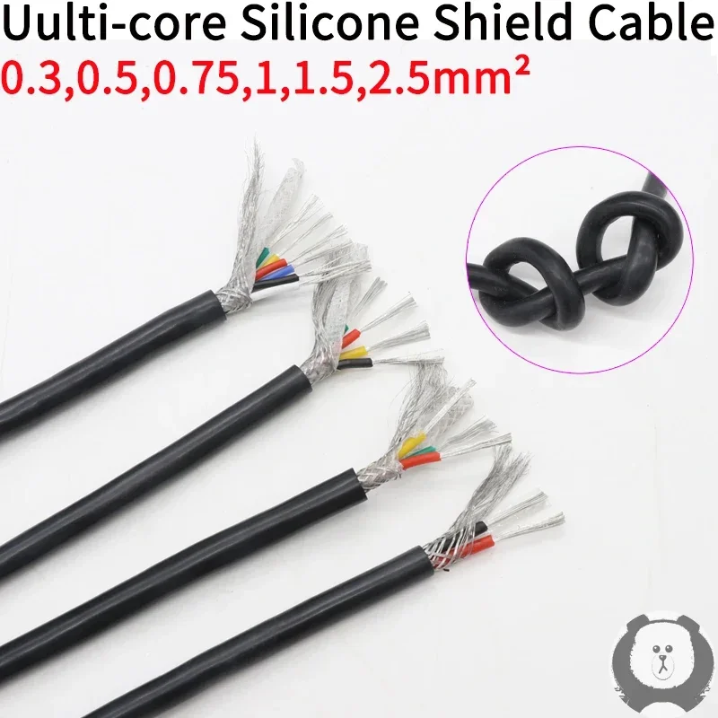 1m 0.3 0.5 0.75 1 1.5 2 2.5mm Silicone Rubber Shielded Cable 2 3 4 6 Cores Insulated Flexible Copper High Temperature Wire