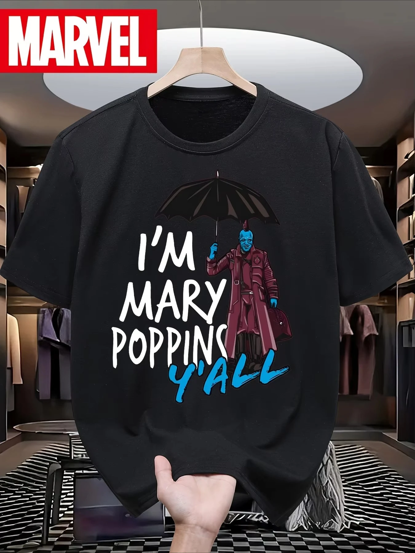 Camiseta de manga corta informal para hombre, diseño de Yondu de Los Guardianes de la Galaxia de Marvel, modelo 2026, con la frase 'I'm Mary Poppins Y'all', divertida y de alta calidad.