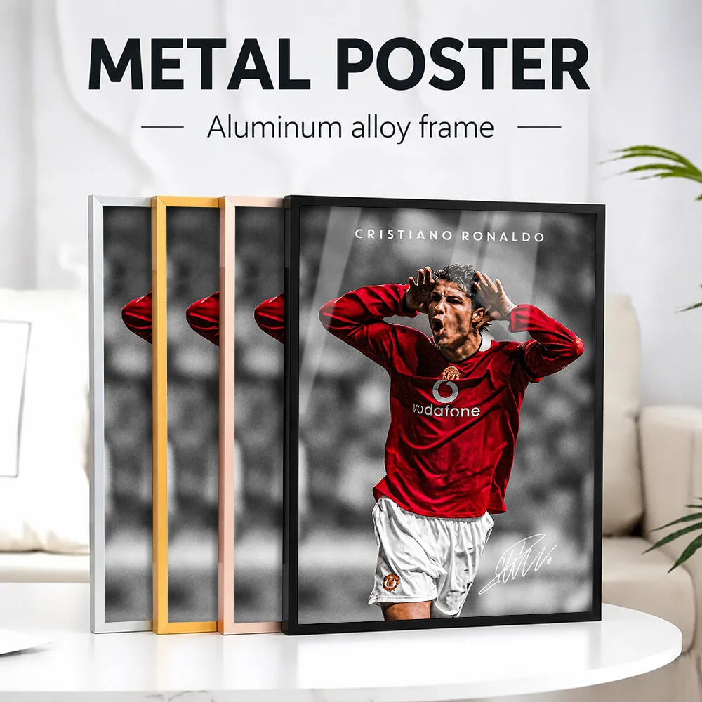 Cristiano Ronaldo Framed Metal Poster Personalized Photo Dynamic Athletic Style Wall Art For Bedroom And Office Supporter Gift