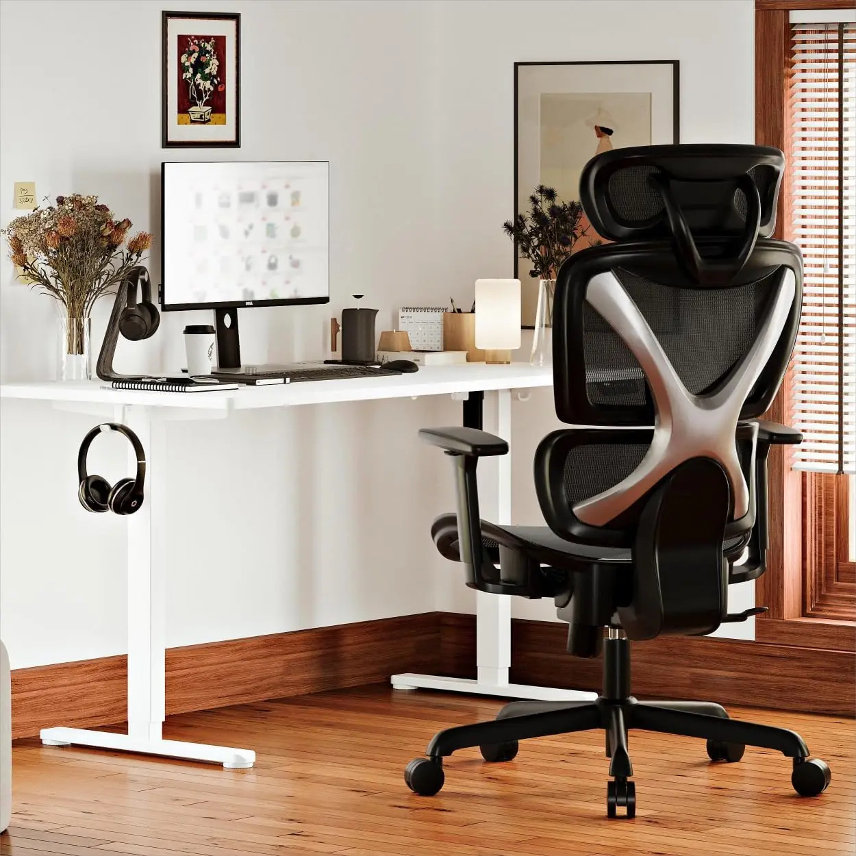  Ergonomic Office Chair, Mesh Desk Chair with Lumbar Support, Adjustable 3D Arms, Reclining, Headrest & Large Seat