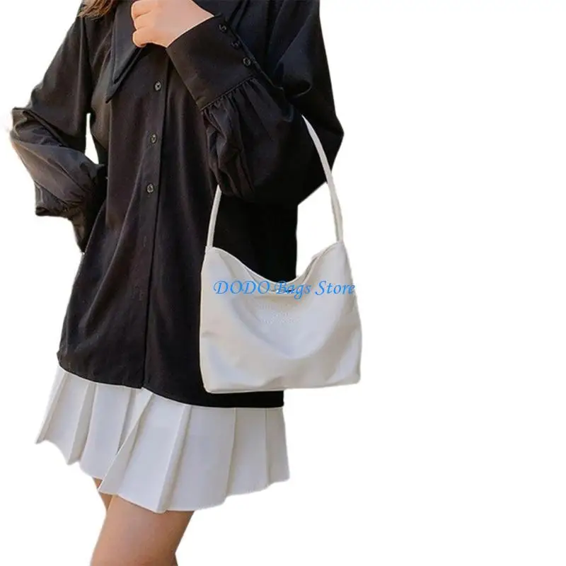 

Casual Fashion Nylon Shoulder Bag for Women Simple Solid Color Embroidery Letters Underarm Bucket Handbag Armpit Bag