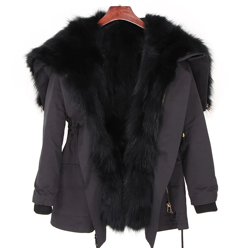 natural rabbit fur lined park black fashion raccoon fur jacket coat natural fox fur coat