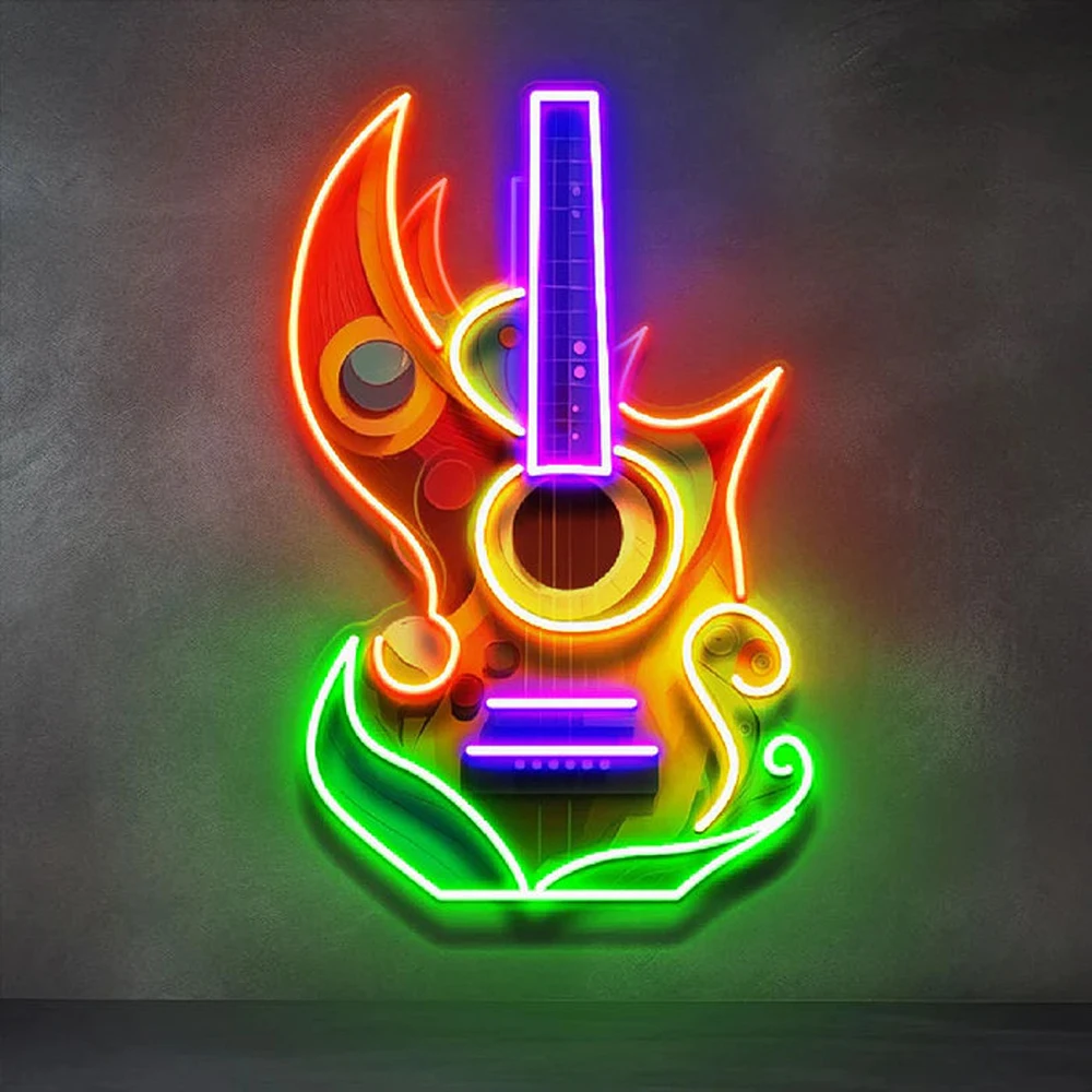 Colorful Guitar Painting Neon Light Sign Home Decor House Wall Art Decor Studio Sign Living Room Home Bar Customized Light Signs