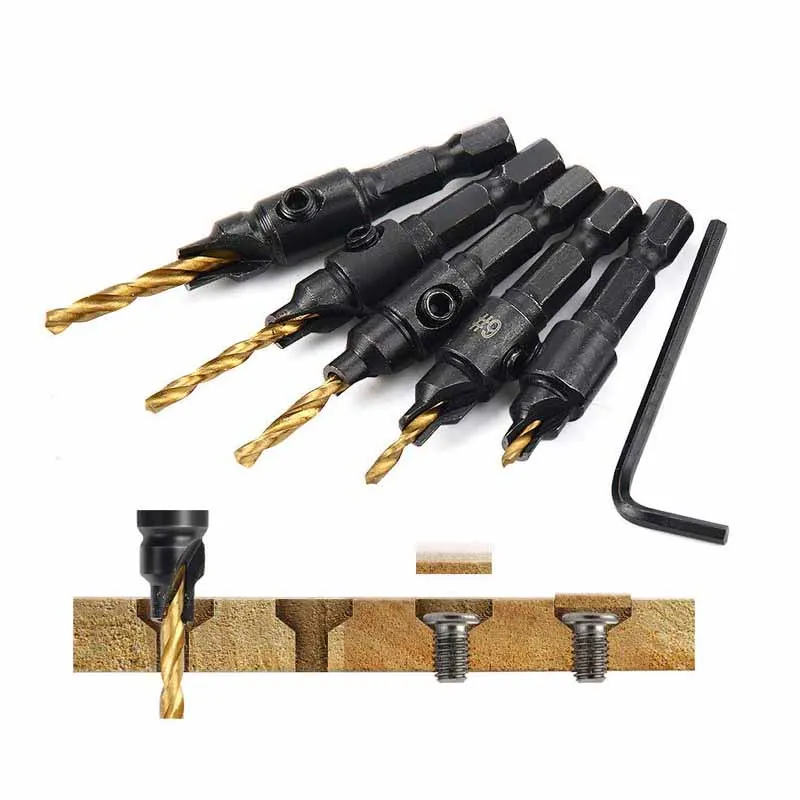 1Set Wooden plug drill claw barrel type wooden plug bit combination tool hexagonal handle woodworking counterbore bit set