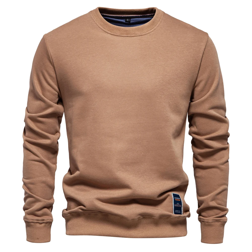 Y2K Techwear Brand Quality Cotton-Blend Mens Crew Neck Solid Color Pullover Sweatshirts Pullover Casual Sport Sweatshirt For Men