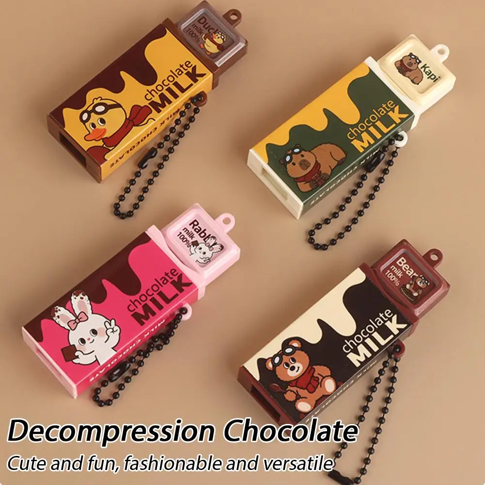 Cute Chocolate Bar Keychain Bendable Stress Relief Toy Cartoon Fidget Toy Keychain Portable Bag Pendant Decompression Toy Gift