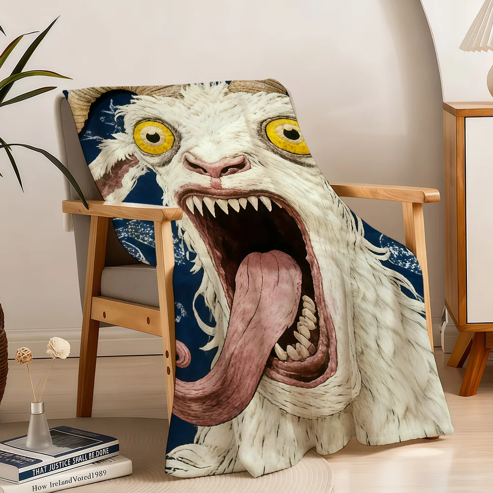 Spooky Goat Face 2D Blanket Throw Super Cosy Plush Living Room Sofa Couch Childish Birthday Gifts