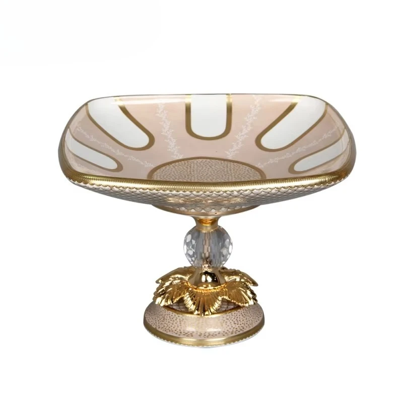 

Minimalist style Dusty rose fish scale pattern porcelain fruit platter with crystal balls on the stem, decorative fruit tray