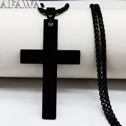 2024 Fashion Cross Stainless Steel Chain Necklace for Men Black Color Necklaces Pendants Jewerly colar masculino NEE42-2S02