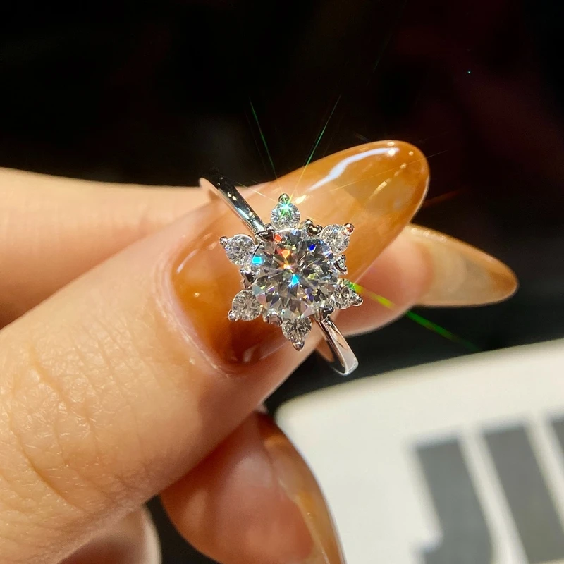 

KNB Glamorous 1CT Moissanite Diamond Snowflake Rings for Women Gfits Real 925 Sterling Silver Engagement Wedding Fine Jewelry