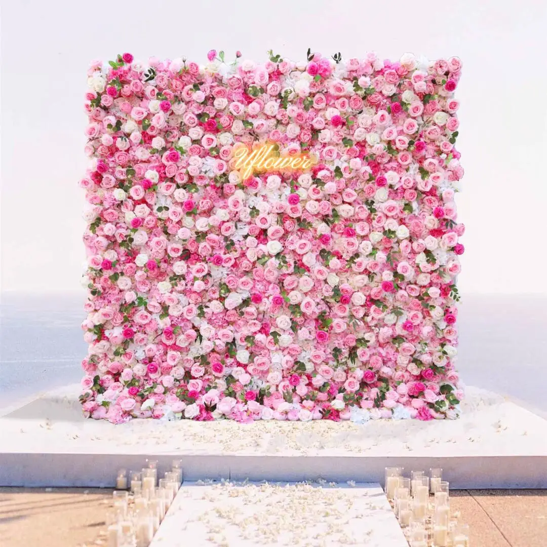 

Uflower 5D Wedding Pink White Rose Artificial Flower Wall Floral Arch Row Backdrop Event Party Props Flower Floral Arrangement