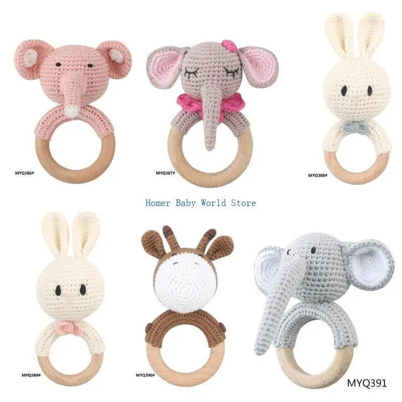 

B2QD Natural Crochet Teether Toy Rattle for Baby Forest-Friends Handmade Amigurumi Crochet Bunny Deer on Natural