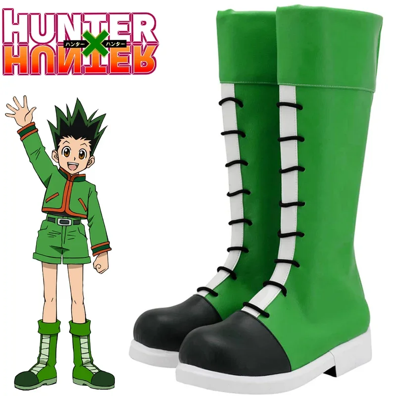 Zapatos de Cosplay de Anime Hunter x Hunter, botas Gon Freecss, botas verdes, Disfraces de Halloween para mujeres y hombres, accesorios de fiesta de rol