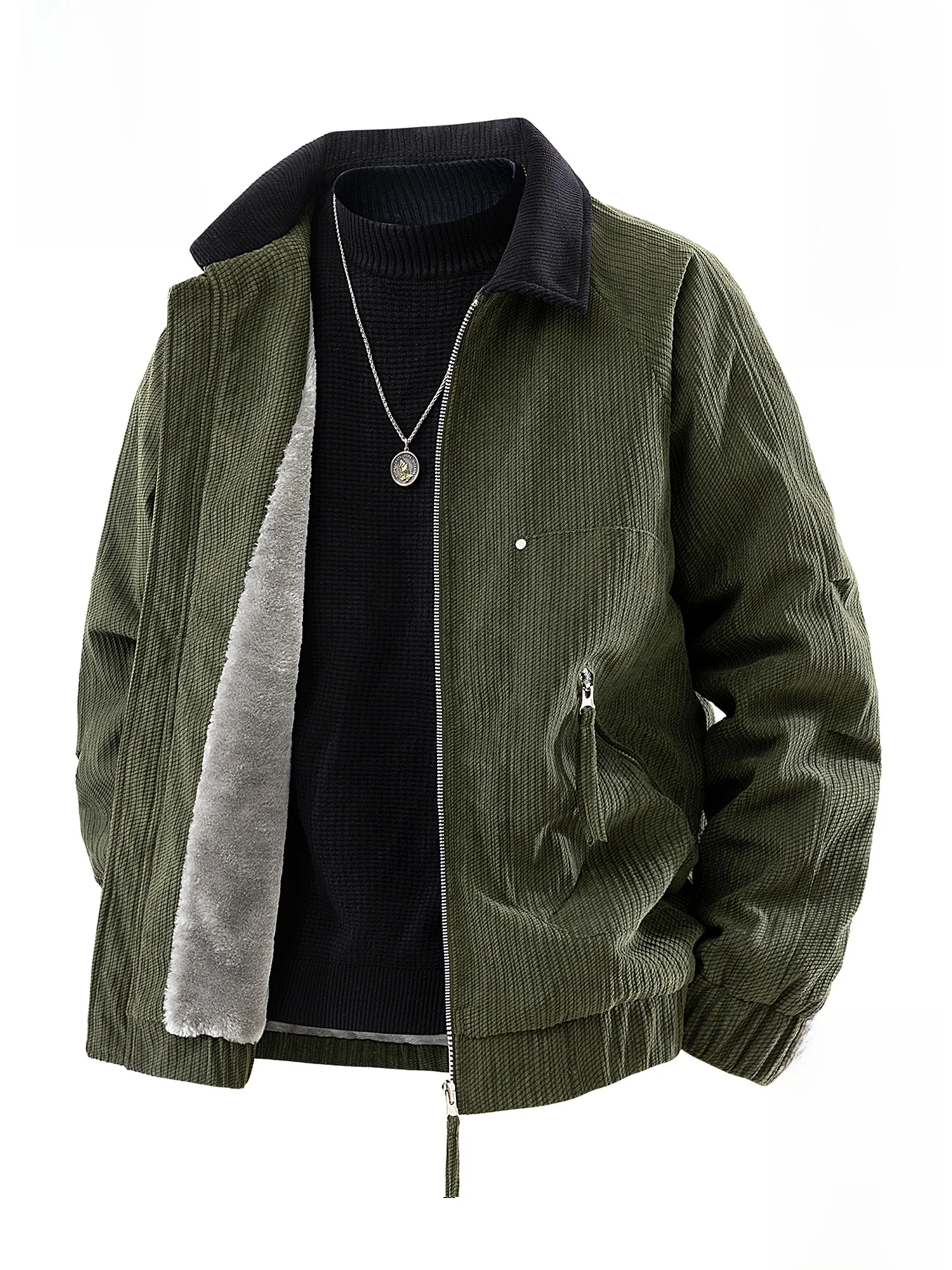 

PaulFrank Men's Corduroy Jaet with Fce Stand Collar Warmth Contrast Color Large Mouth Monkey Embroidery Winter Coat