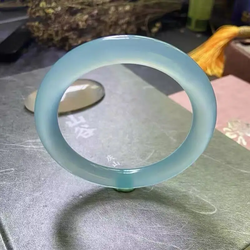 

New 2026 Type Chalcedony Lake Round Bar Agate Hydrated Light Blue Color Jade Bracelet