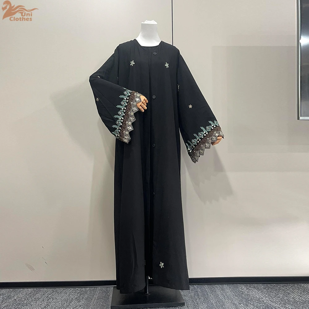 

2025 Abaya Kimono Dubai Style Cardigan Embroidered Abaya Muslim Women's Islamic Clothing 3pcs Set Open Abaya with Hijab ﻿