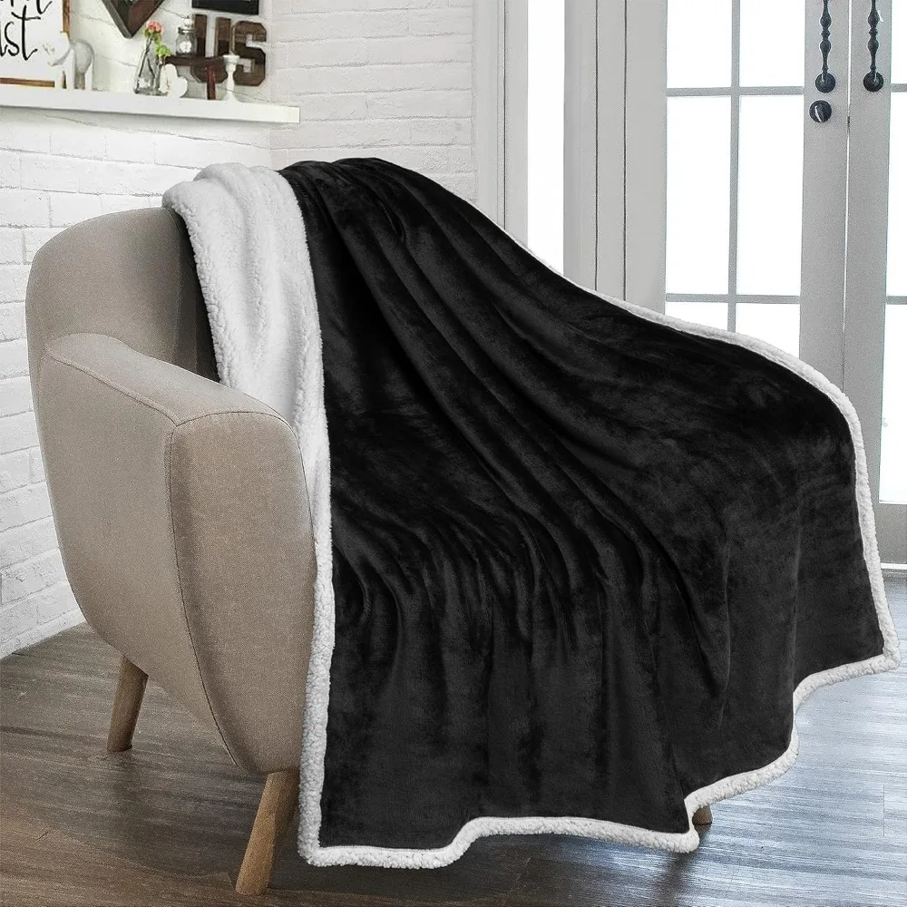 

Black Sherpa Fleece Throw Blanket Plush Soft Fuzzy Reversible Sofa Blanket Cozy Winter Throw for Couch Women Men