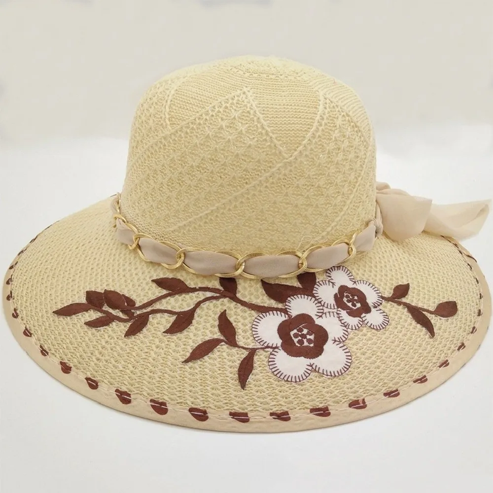 Fashion Wide Brim Women's Sun Hat Flower Printed Lightweight Fisherman's Hat UV Protection Breathable Straw Hat Summer Outdoor