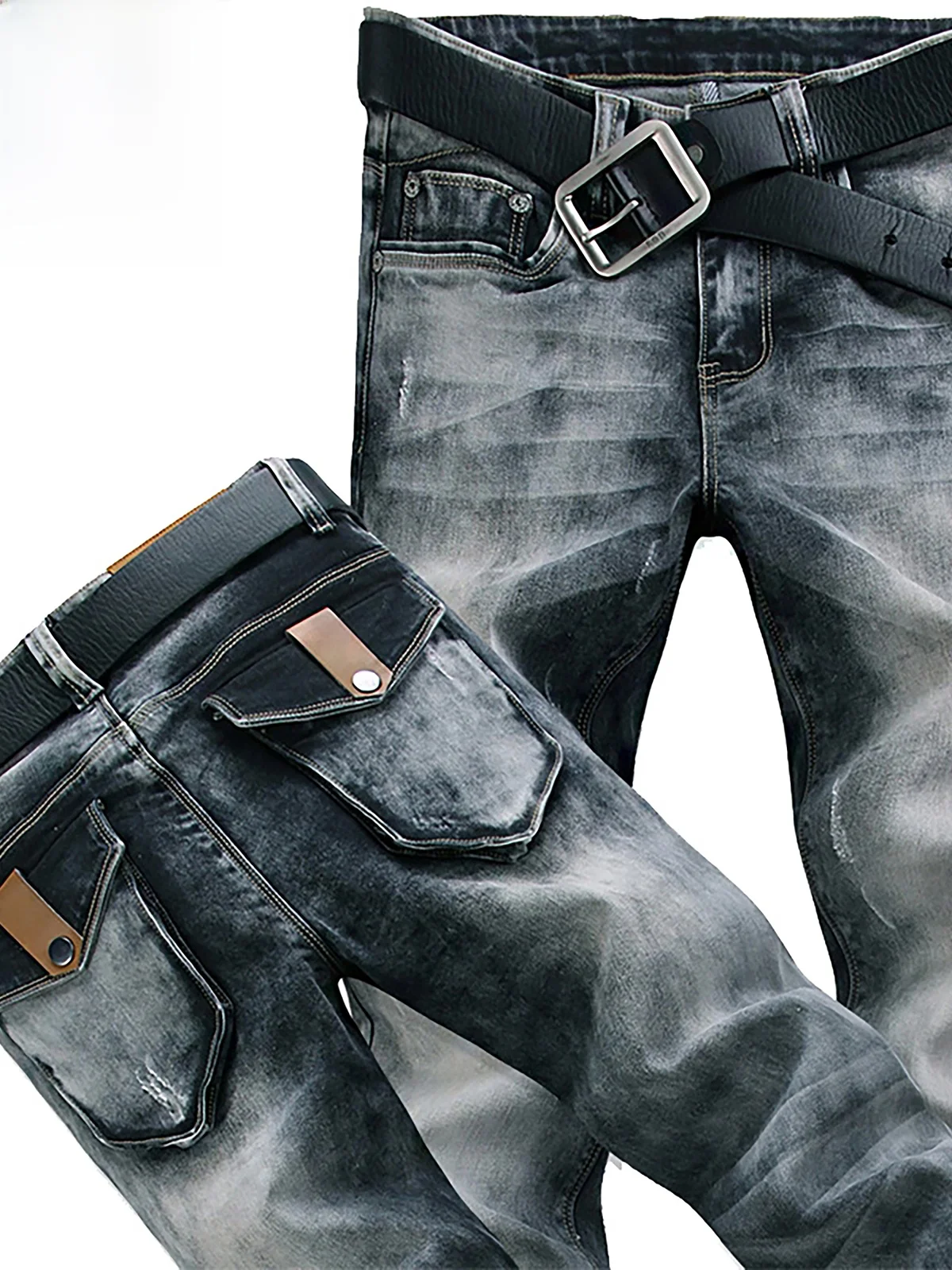 

Мужские джинсы Yezoe Slim Fit прямого кроя, модные, зимние/осенние, черные, с эффектом потертости и дизайном «снежинка», из хлопка, эластичные