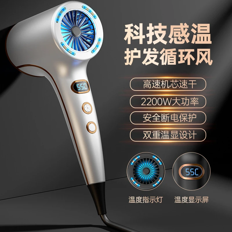 Intelligent Temperature Display High-Power Household Hair Dryer with Hot and Cold Air Circulation