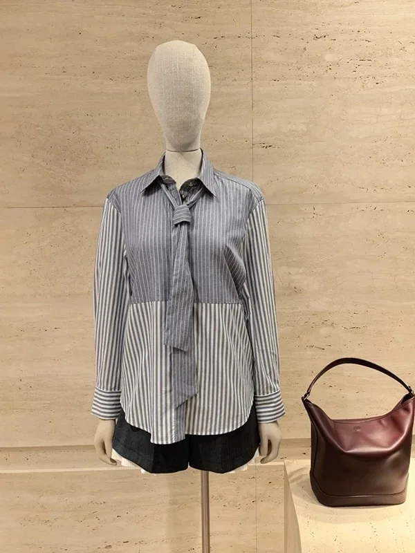 M Home أوائل الخريف 2025 كلية Sle مخطط المرقعة زر واحد طويل Sve فضفاض التخسيس الأعلى للنساء #2