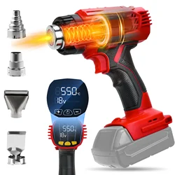 400W Cordless Heat Gun 50℃-550℃ Variable Temperature with LCD Digital Display Hot Air Gun for Milwaukee 18V Battery Pin